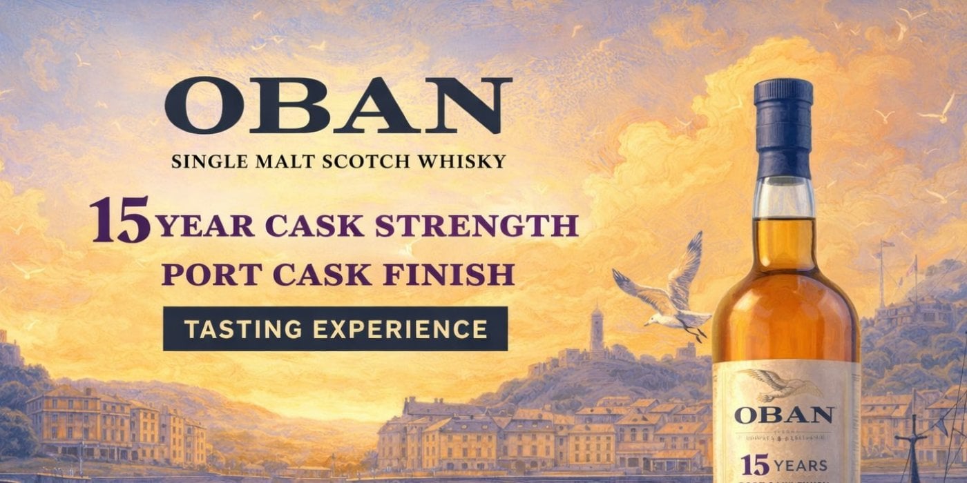 Poster for Oban 15 Year Scotch featuturing sunny landscape