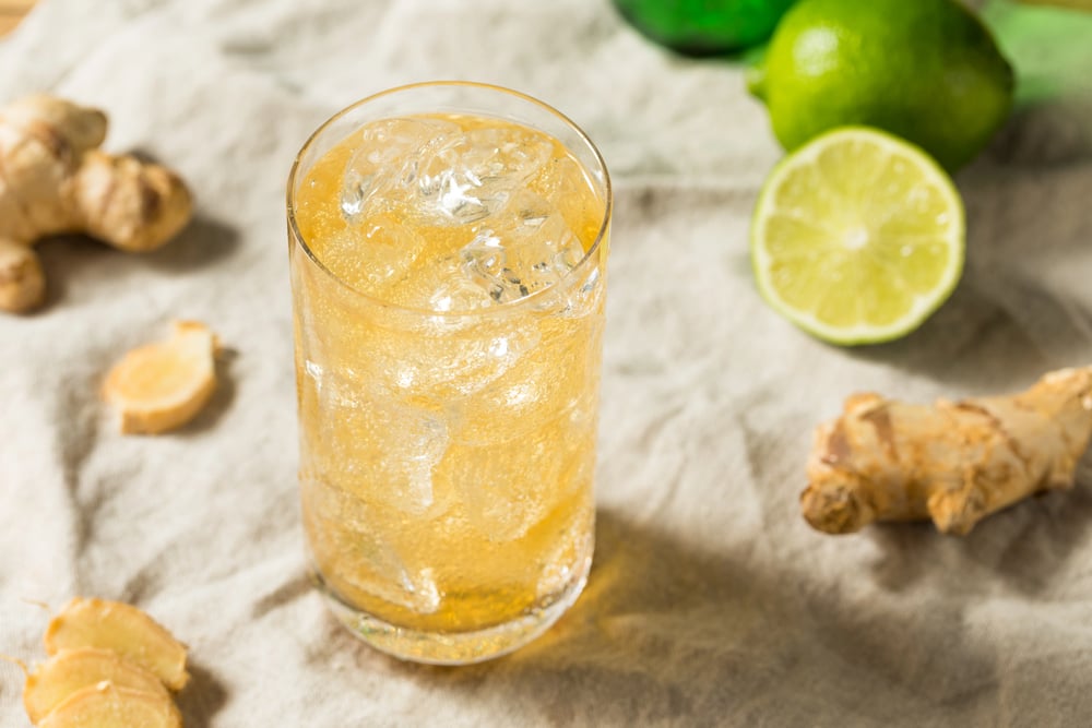 Refreshing Cold Ginger Beer with Ice and Lime