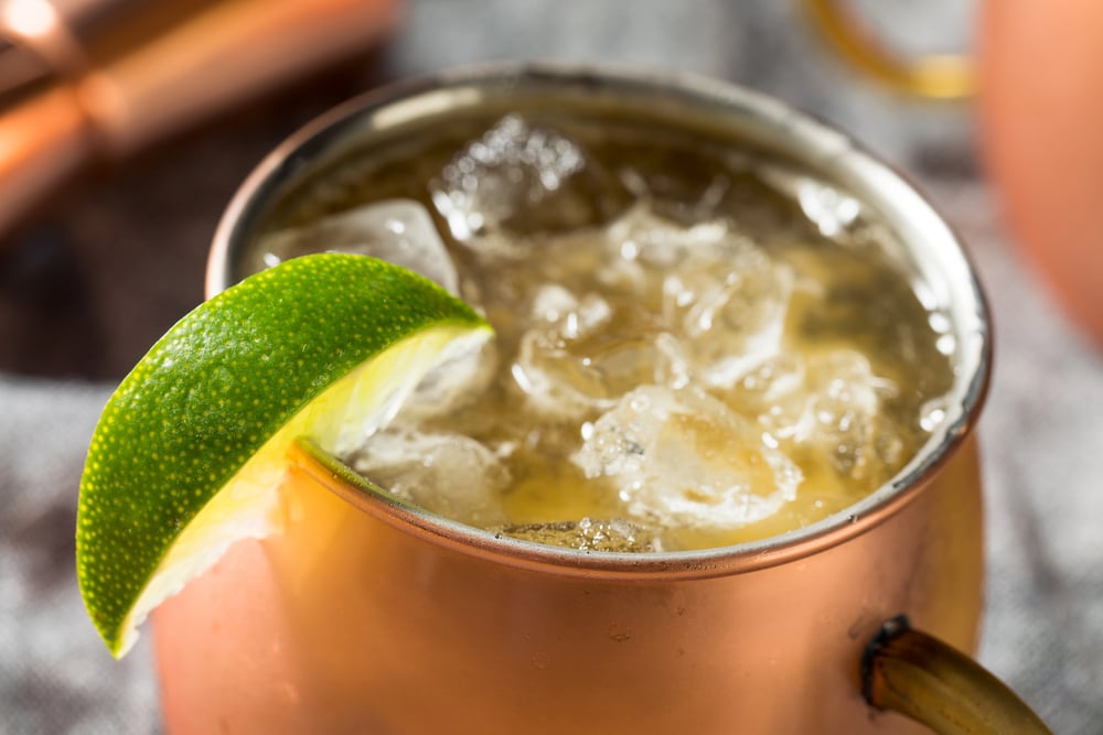 close up for a Boozy Bourbon Kentucky Mule Cocktail with Beer and Lime