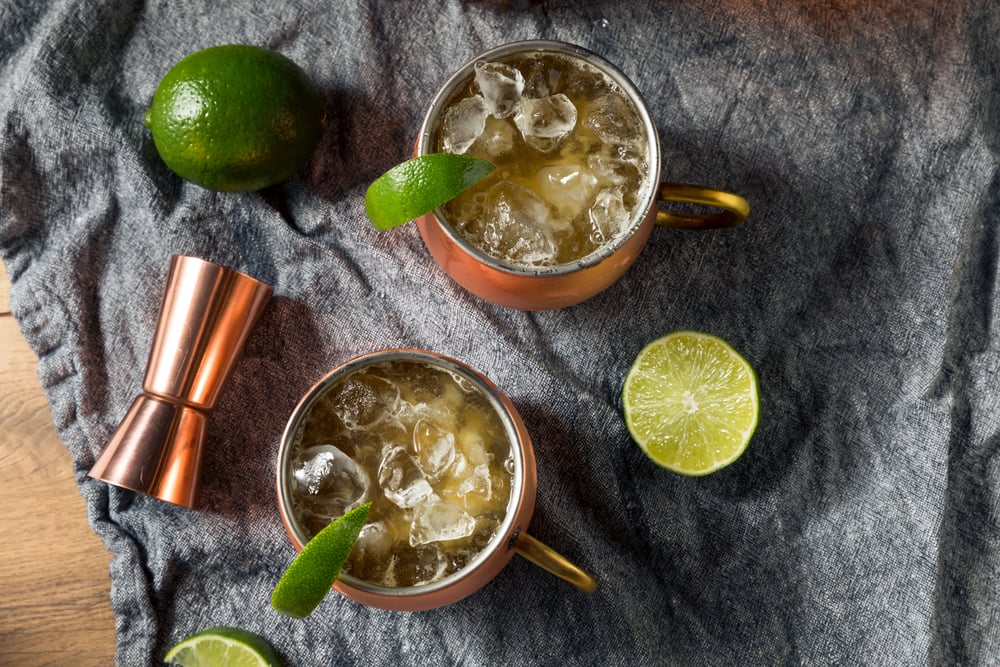 Boozy Bourbon Kentucky Mule Cocktail with Ginger Beer and Lime