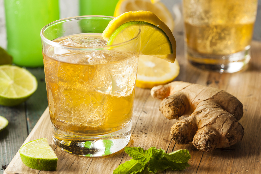 A Moscow mule in a glass with lime and bulbs of ginger