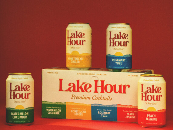 Lake Hour RTD cocktails cans and a box