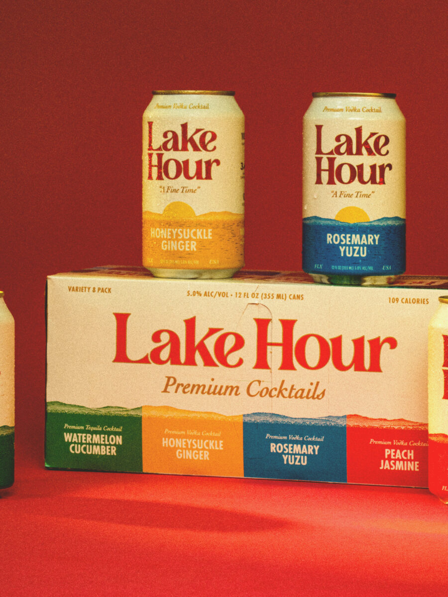 Lake Hour RTD cocktails cans and a box